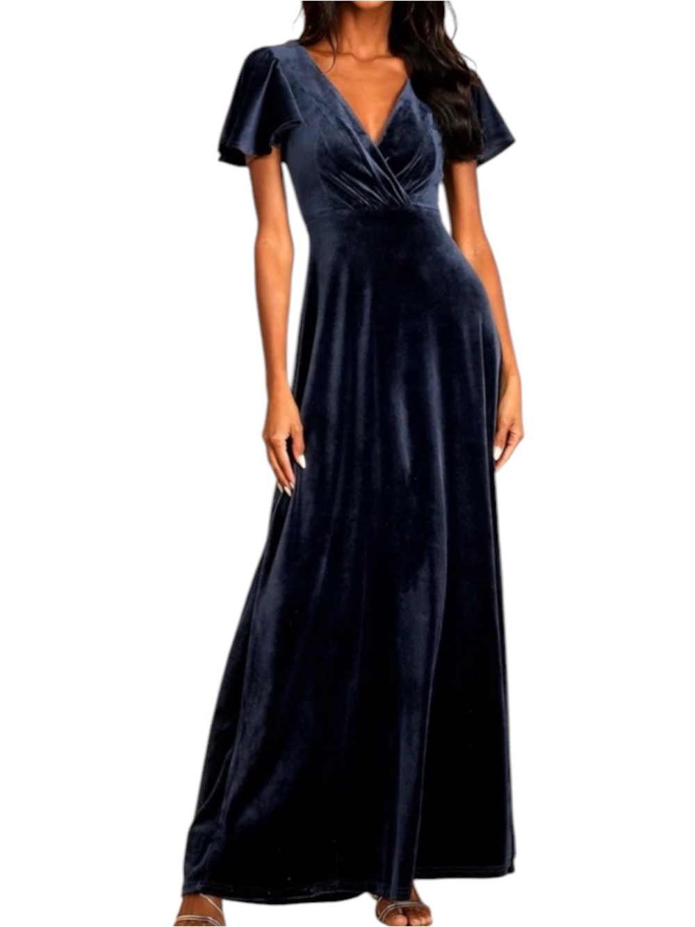 Lulus Absolutely Amazed Navy Blue Velvet Flutter Sleeve Maxi Small
Dress NWT